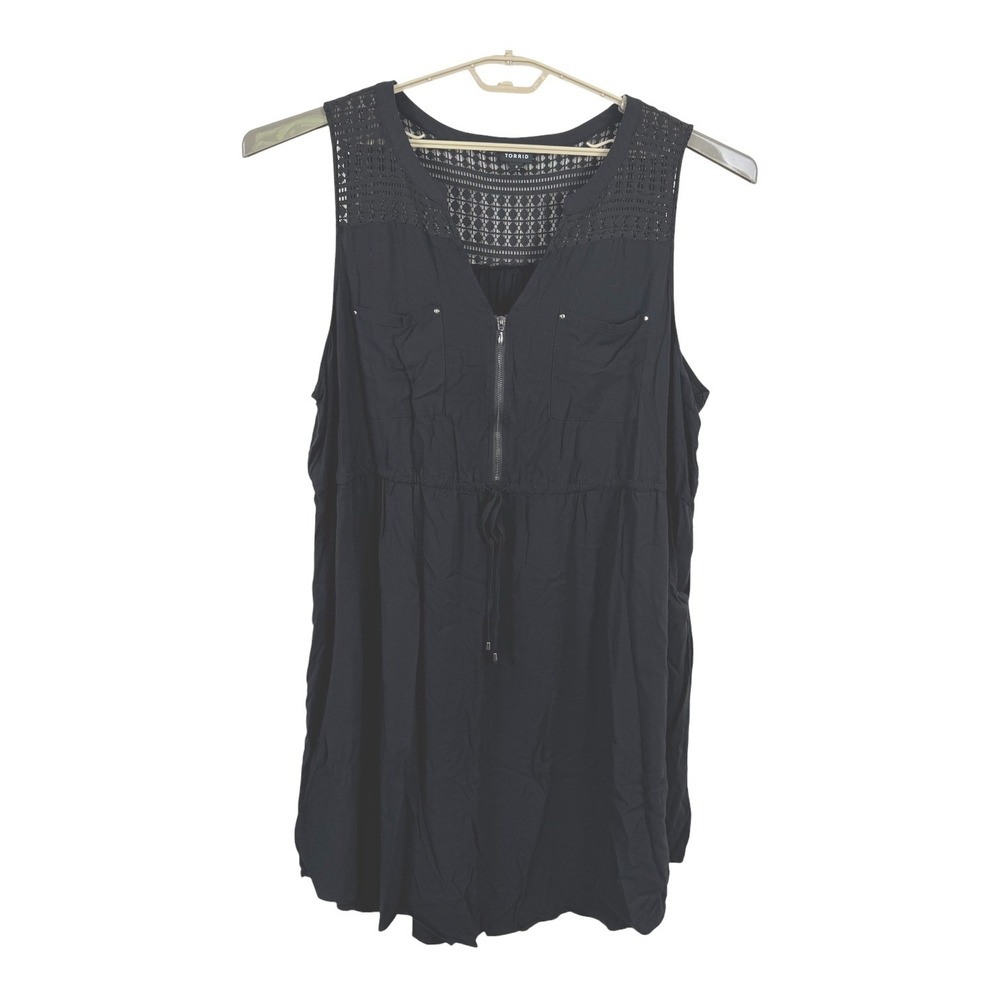 Torrid Mini Challis Zip Front Shirt Dress Size 4 (US 26/4X) Black Vacation